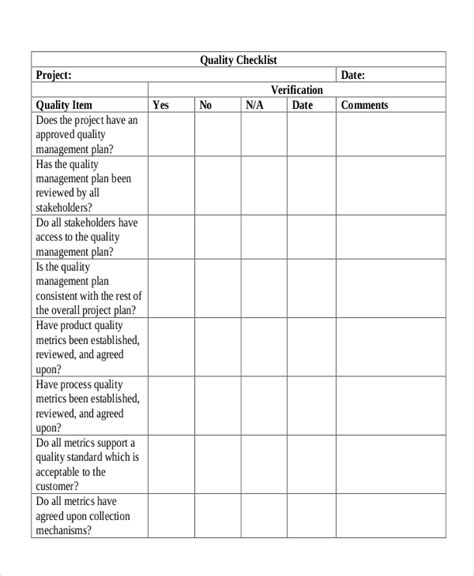 quality control checklist pdf